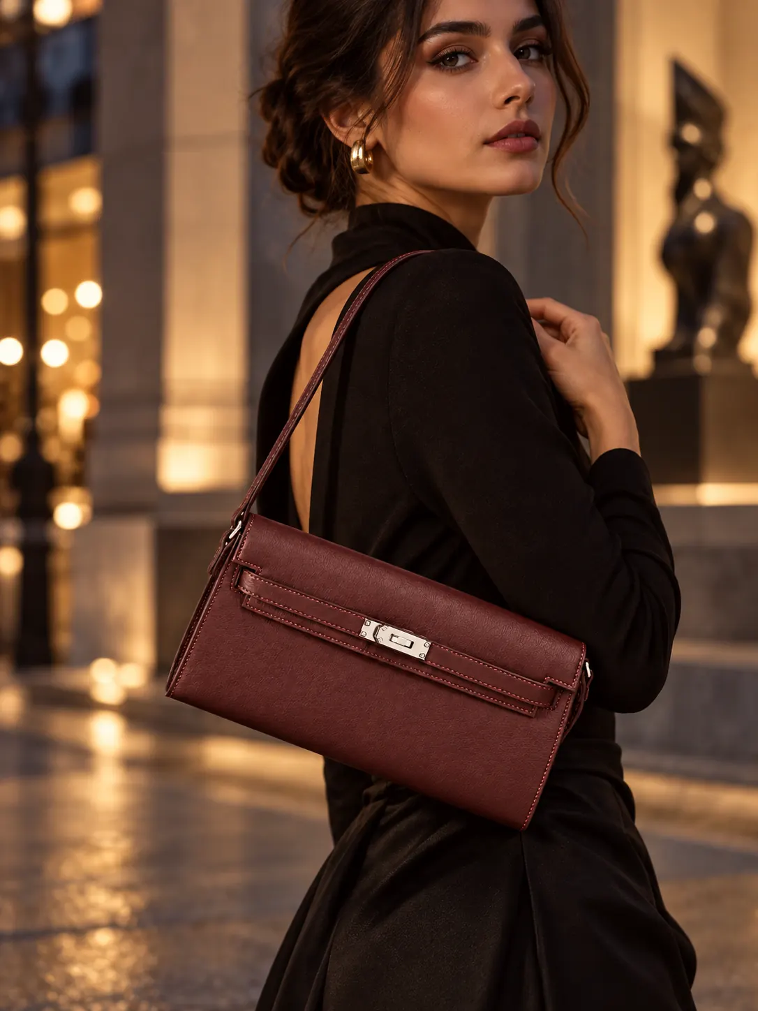 The Evening — Elongated Leather Shoulder Bag styled for everyday wear