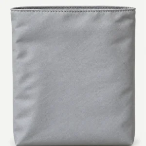 Gray fabric slim crossbody bag organizer showing the actual pocket construction