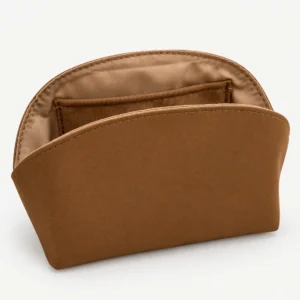 Brown fabric domed satchel organizer showing the actual pocket construction