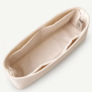 White fabric compact box bag organizer showing the actual pocket construction