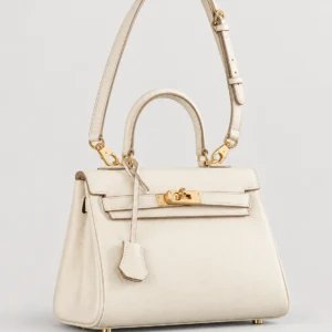 Cream grained leather top-handle bag on a pale studio background