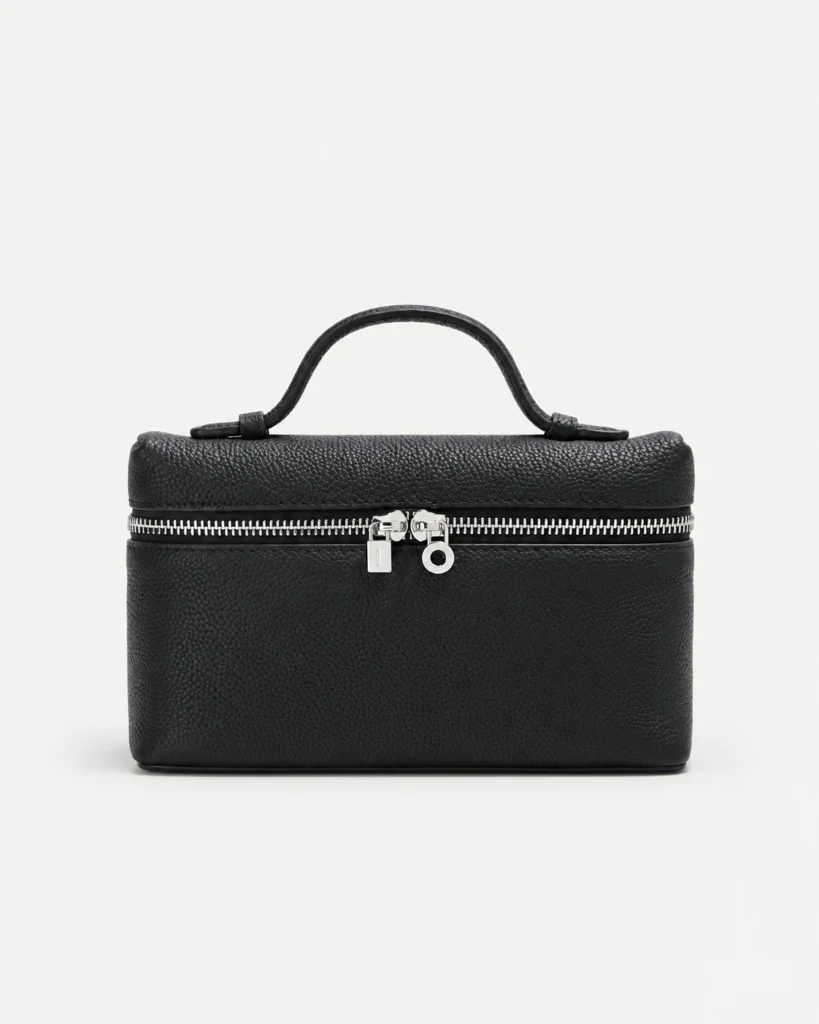 The Box — Leather Zip-Top Mini Bag in Black — product color photograph