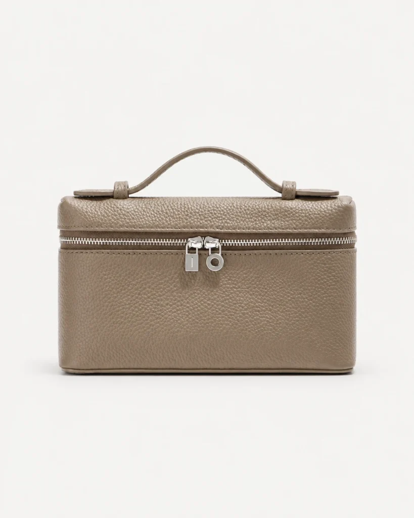 The Box — Leather Zip-Top Mini Bag in Taupe — product color photograph