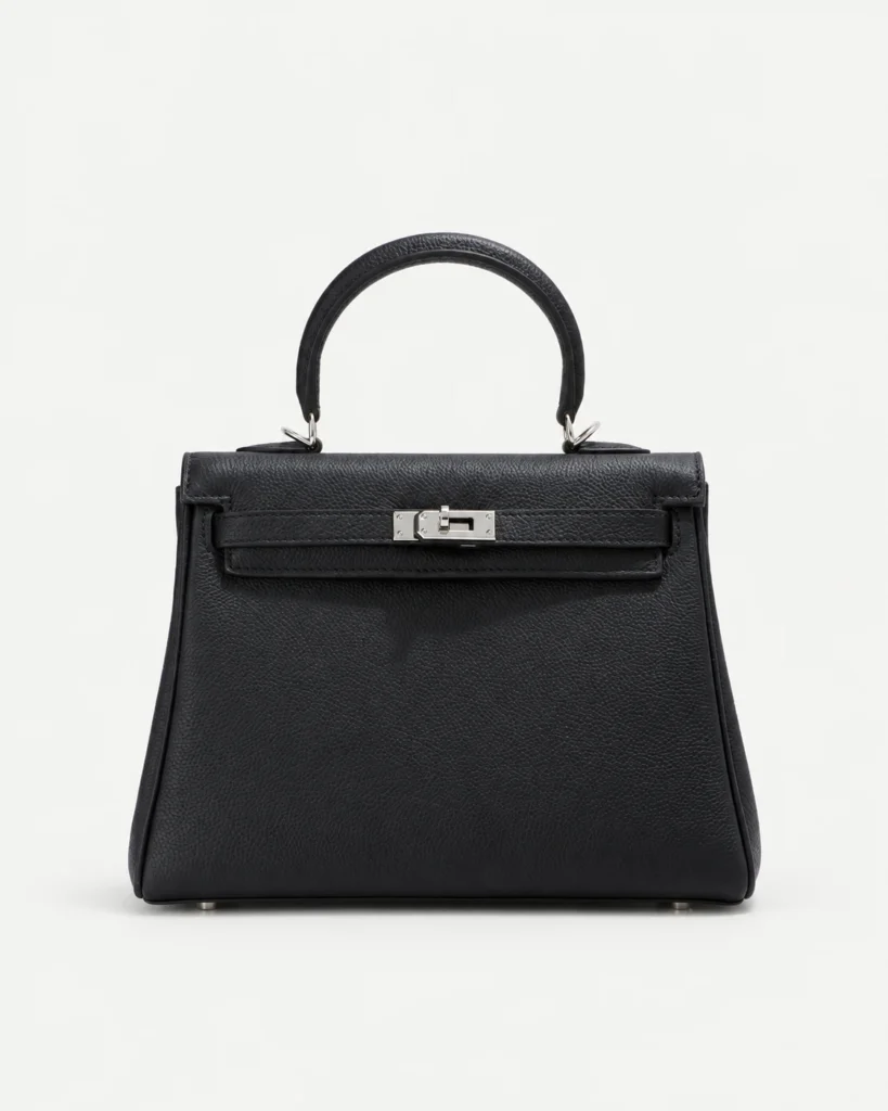 The City — Wide-Strap Leather Top-Handle Bag — Black / Silver-tone color reference