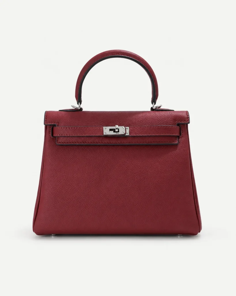 The City — Wide-Strap Leather Top-Handle Bag — Burgundy / Silver-tone color reference