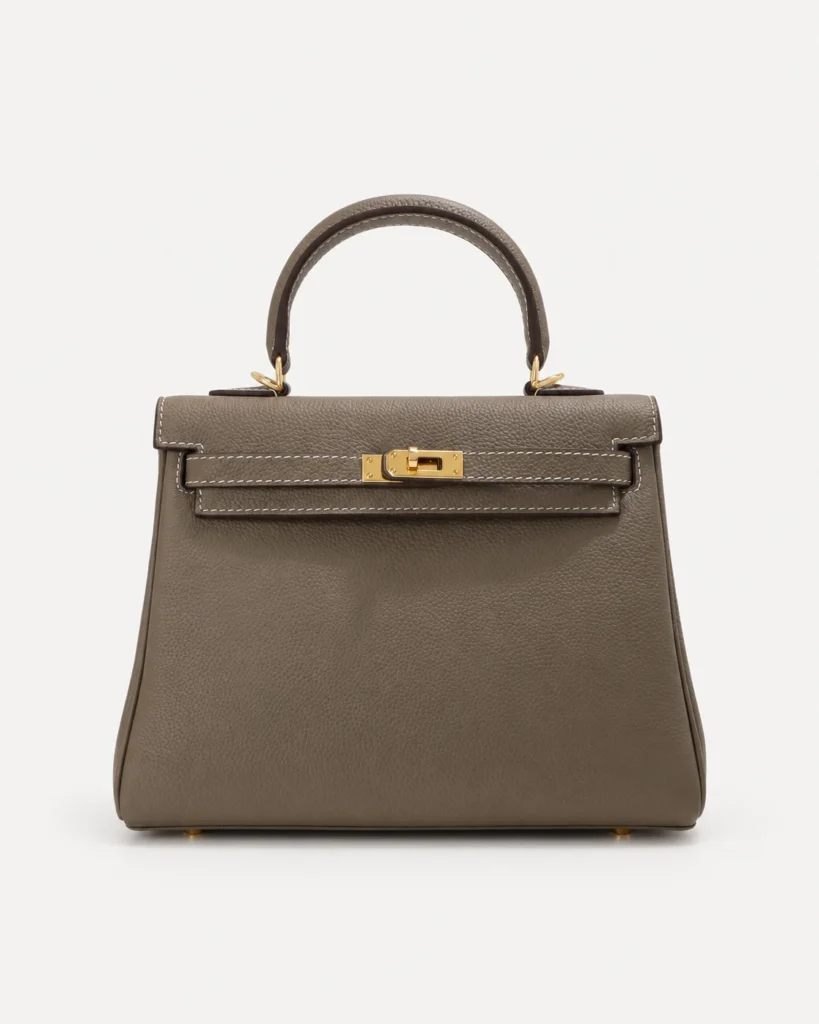 The City — Wide-Strap Leather Top-Handle Bag — Khaki / Standard hardware color reference