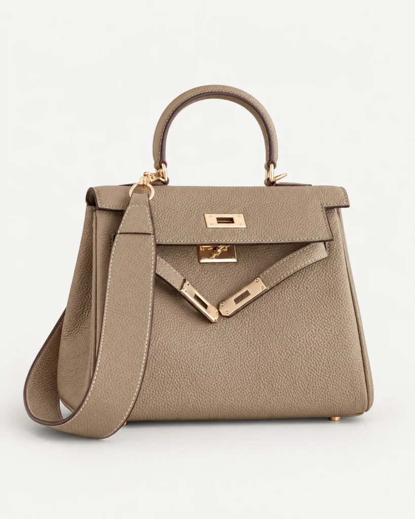 The City — Wide-Strap Leather Top-Handle Bag — Taupe / Standard hardware color reference