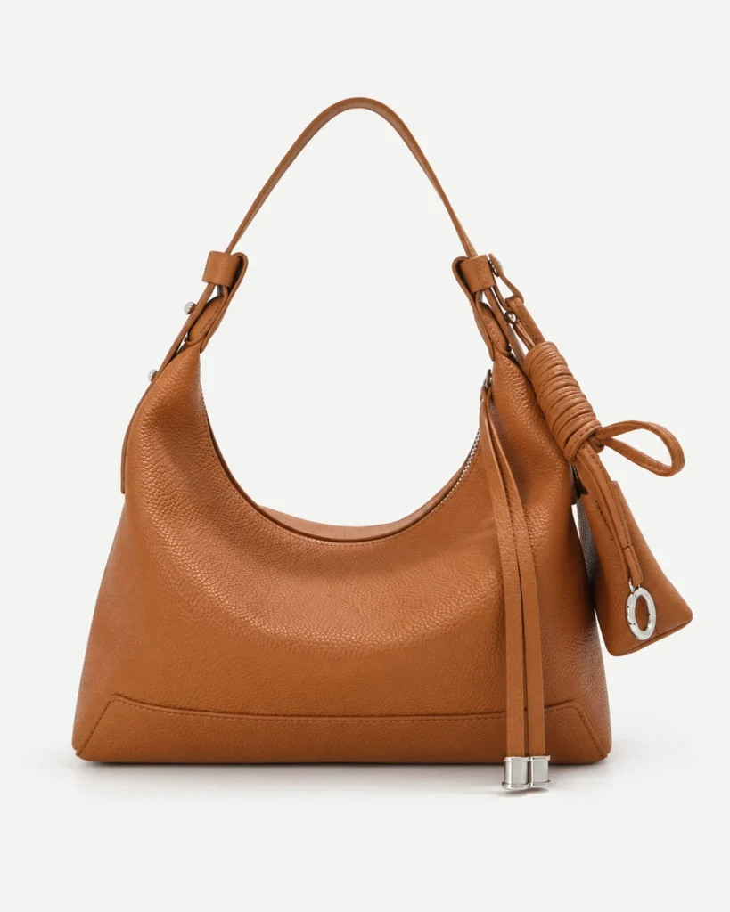 The Curve — Leather Hobo Bag in Tan — product color photograph