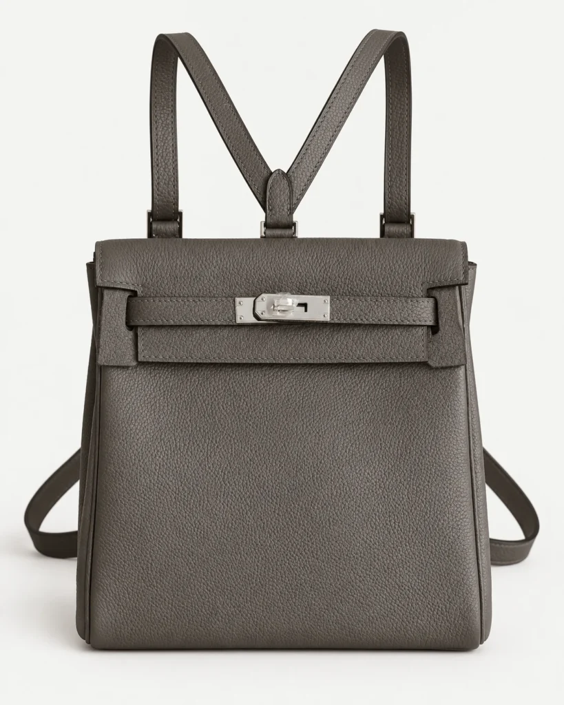 The Daypack — Grained Leather Backpack — Ebony / Silver-tone color reference