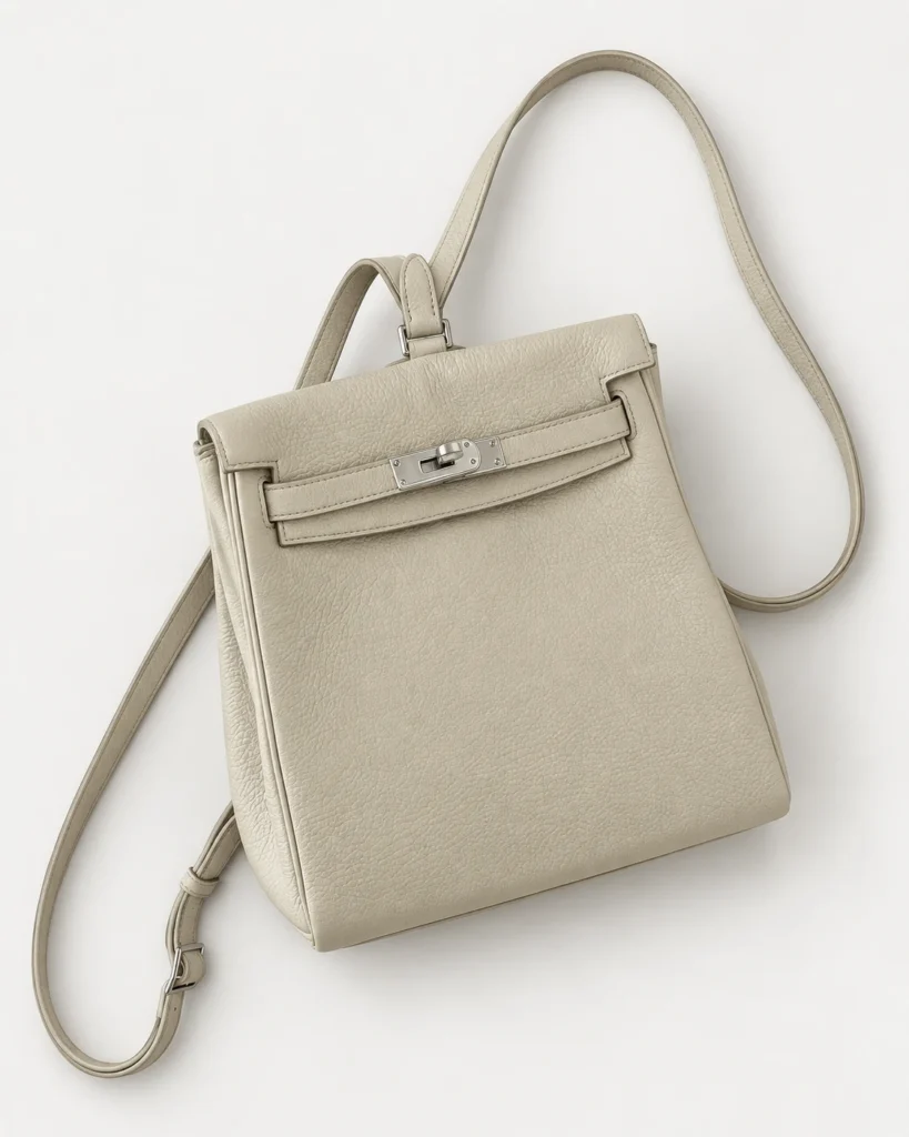 The Daypack — Grained Leather Backpack — Glacier White / Silver-tone color reference