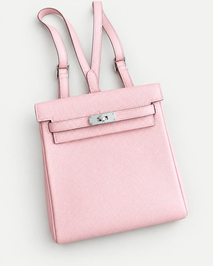 The Daypack — Grained Leather Backpack — Pink / Silver-tone color reference