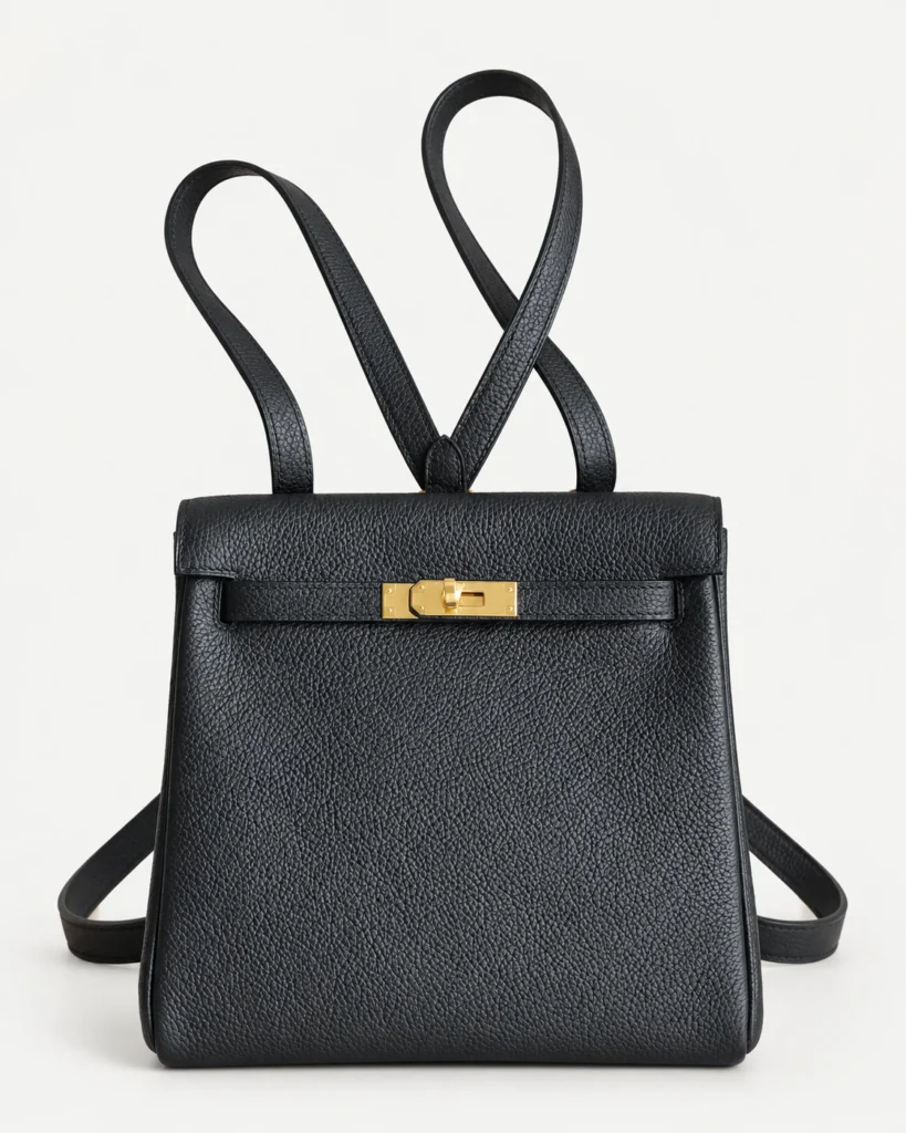 The Daypack — Grained Leather Backpack — Black / Gold-tone color reference