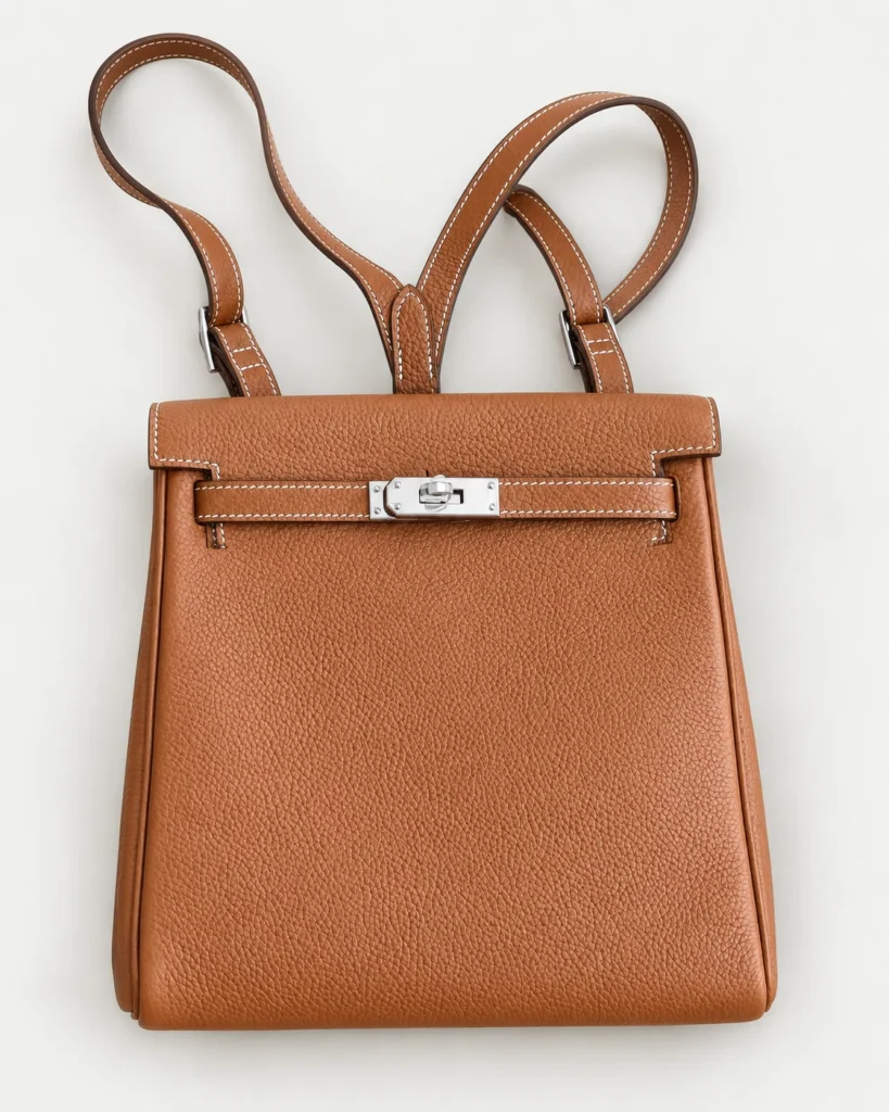 The Daypack — Grained Leather Backpack — Tan / Silver-tone color reference