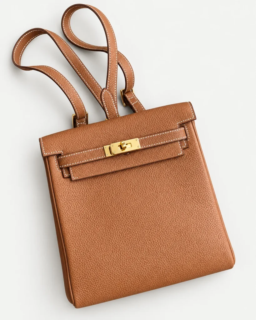 The Daypack — Grained Leather Backpack — Tan / Gold-tone color reference