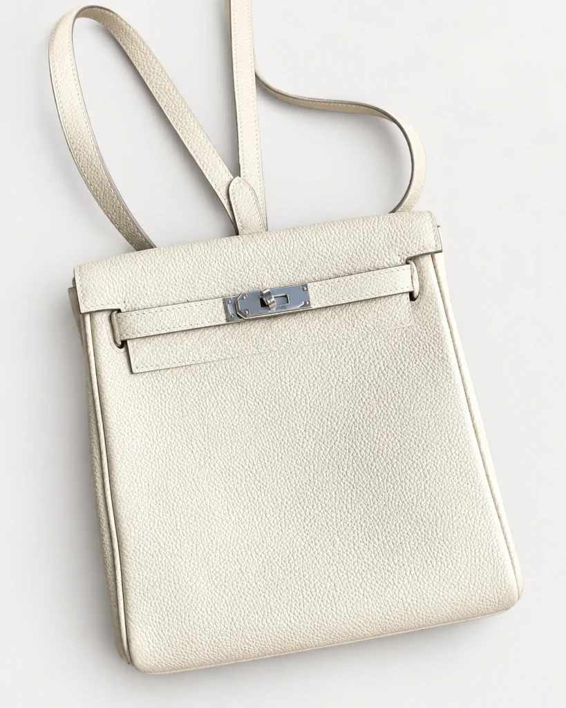 The Daypack — Grained Leather Backpack — Cream / Silver-tone color reference