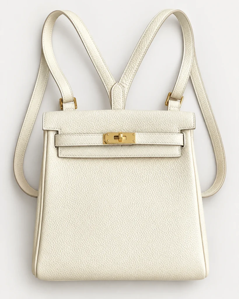 The Daypack — Grained Leather Backpack — Cream / Gold-tone color reference