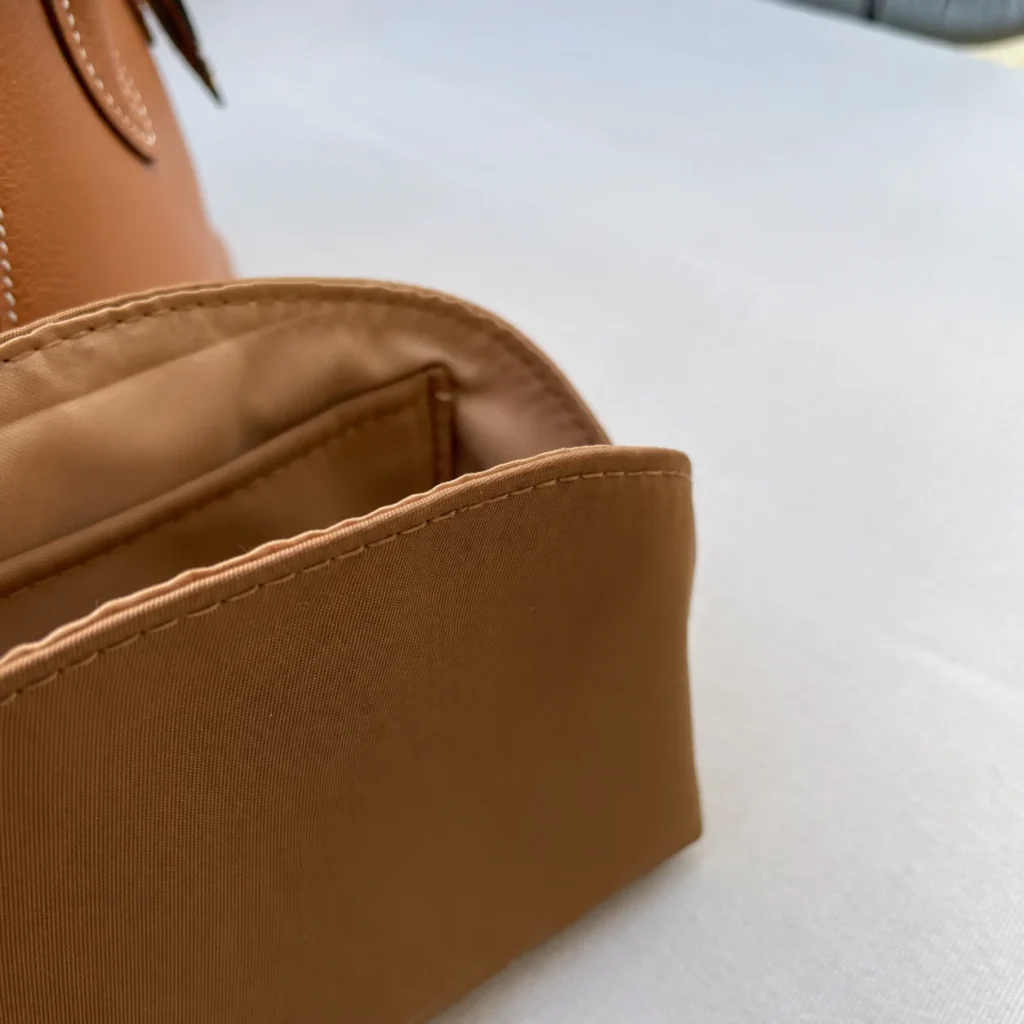 Domed Satchel Organizer — fabric, pockets and interior details