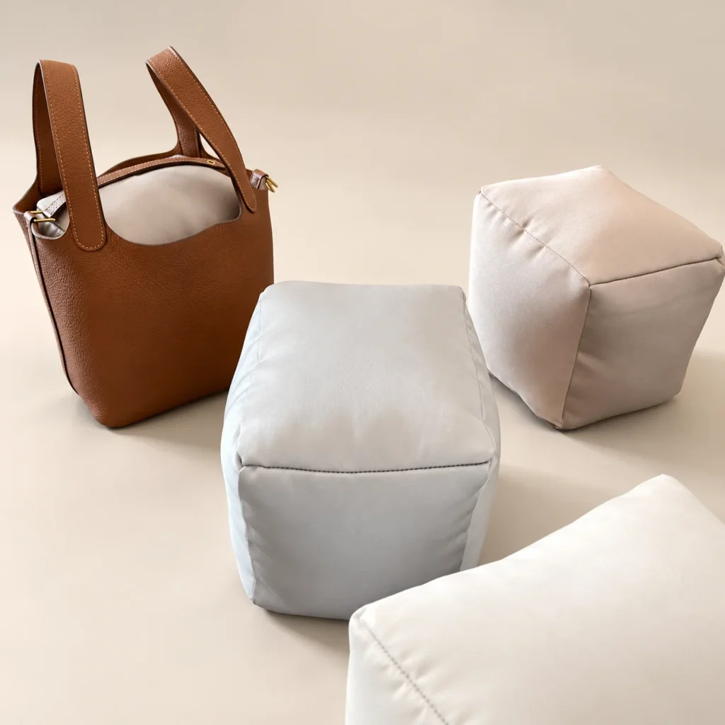 Picotin Bag Shaper Pillow — fabric and color reference; model sizes vary