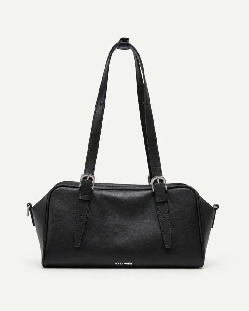 The Oblong — Leather Bowling Shoulder Bag in Black — product color photograph