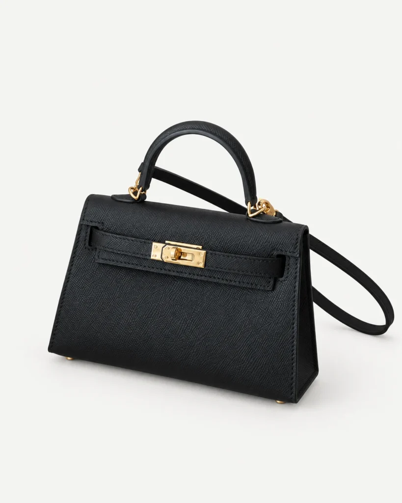 The Petite — Textured Leather Top-Handle Bag — Black / Gold-tone color reference
