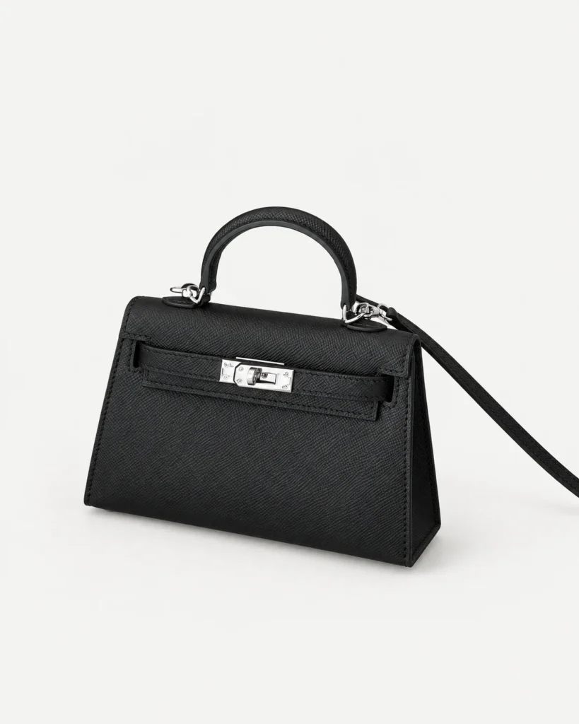 The Petite — Textured Leather Top-Handle Bag — Black / Silver-tone color reference