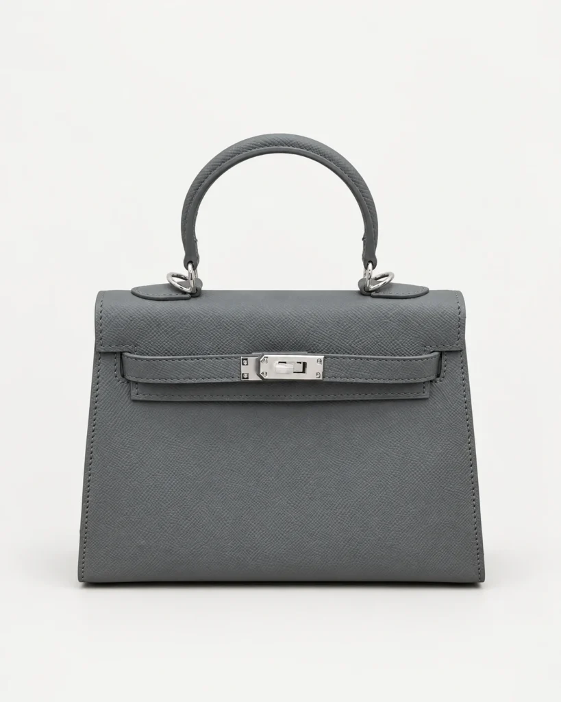 The Petite — Textured Leather Top-Handle Bag — Cloud Gray / Silver-tone color reference