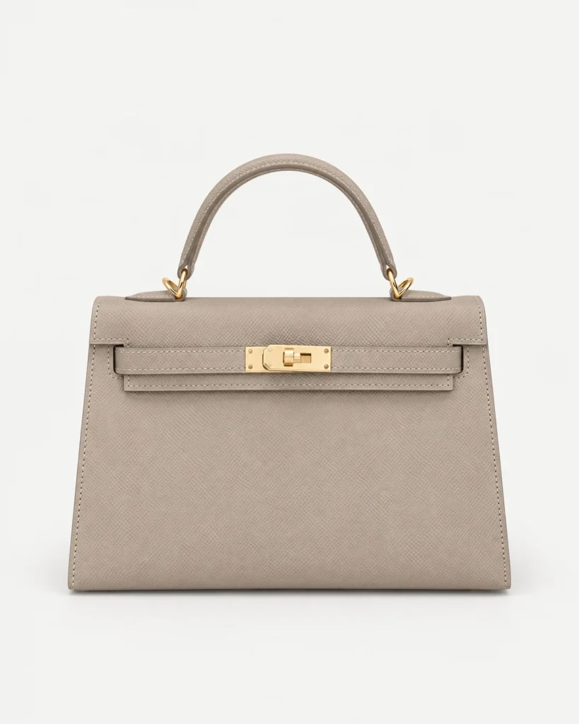 The Petite — Textured Leather Top-Handle Bag — Trench Gray / Gold-tone color reference