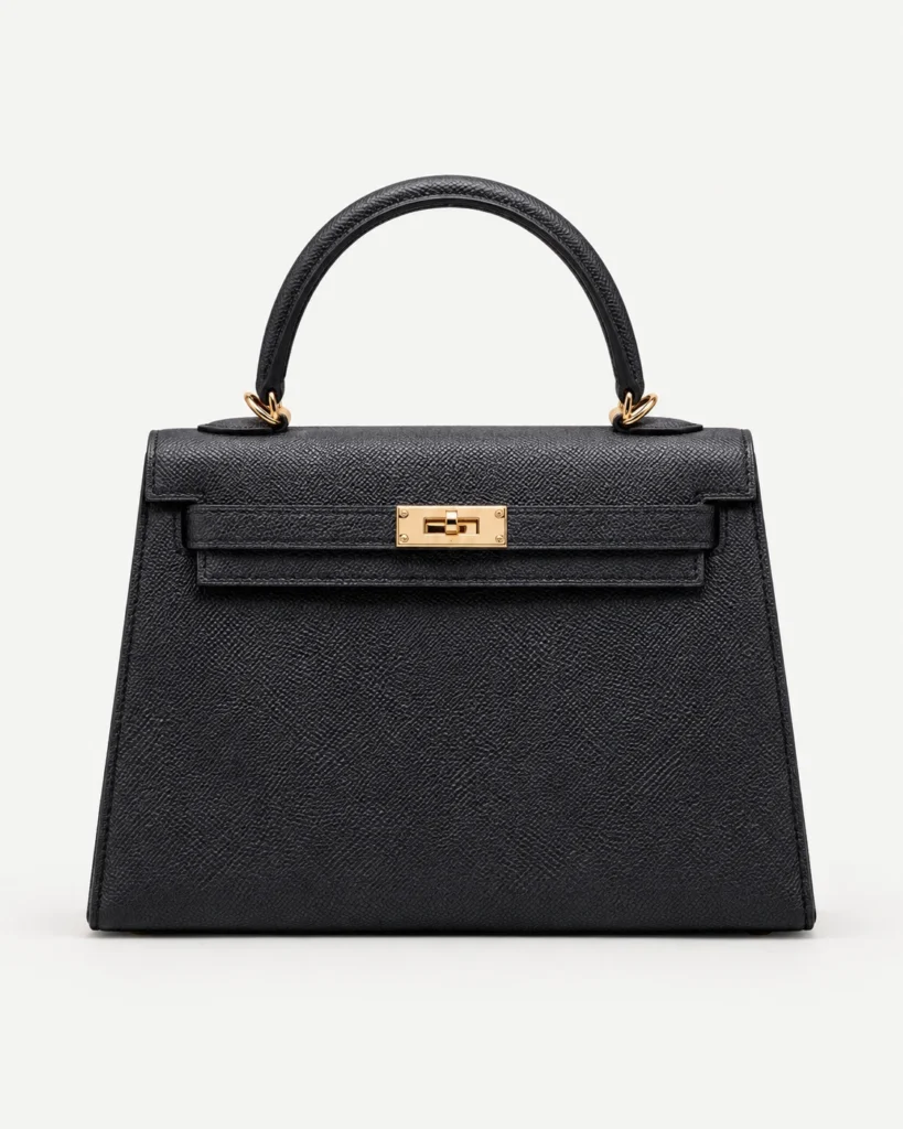 The Petite — Textured Leather Top-Handle Bag — Black / Gold-tone color reference