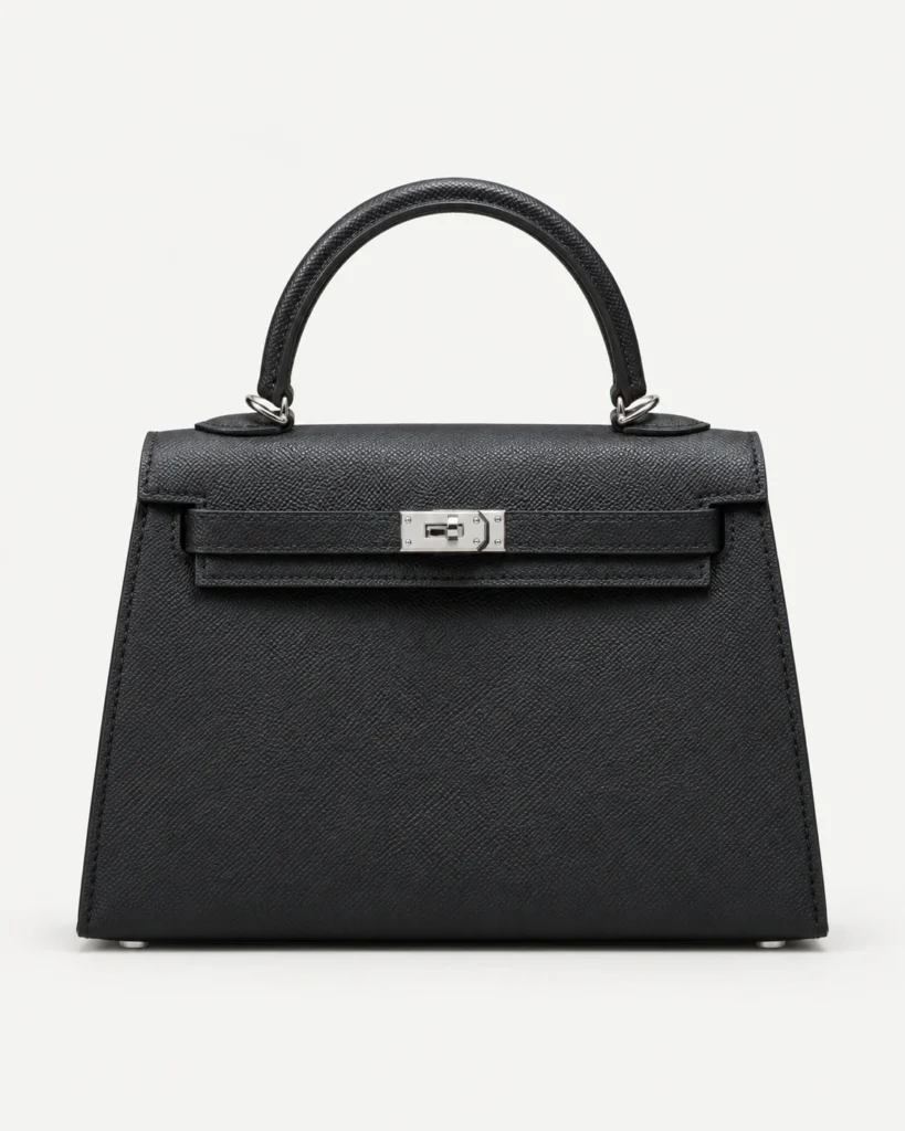 The Petite — Textured Leather Top-Handle Bag — Black / Silver-tone color reference