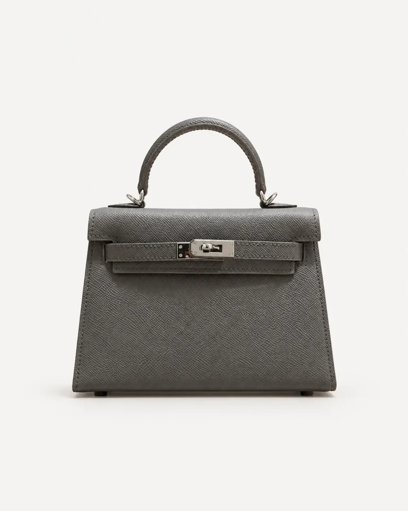 The Petite — Textured Leather Top-Handle Bag — Cloud Gray / Silver-tone color reference