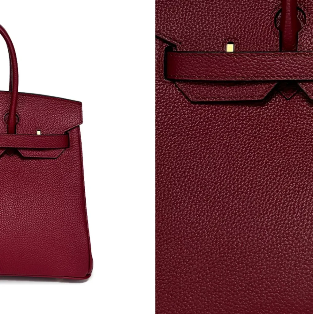 The Signature — Double-Handle Leather Bag — Burgundy leather color and grain reference