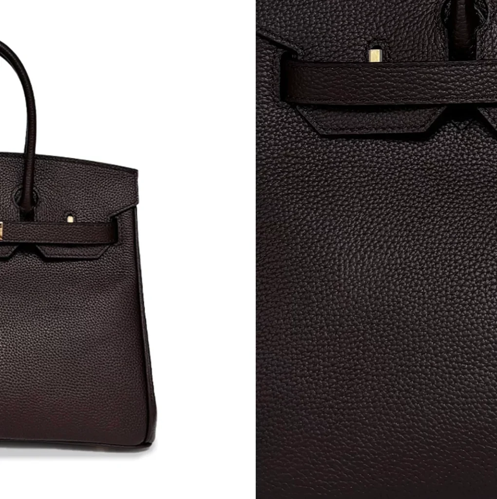 The Signature — Double-Handle Leather Bag — Ebony leather color and grain reference