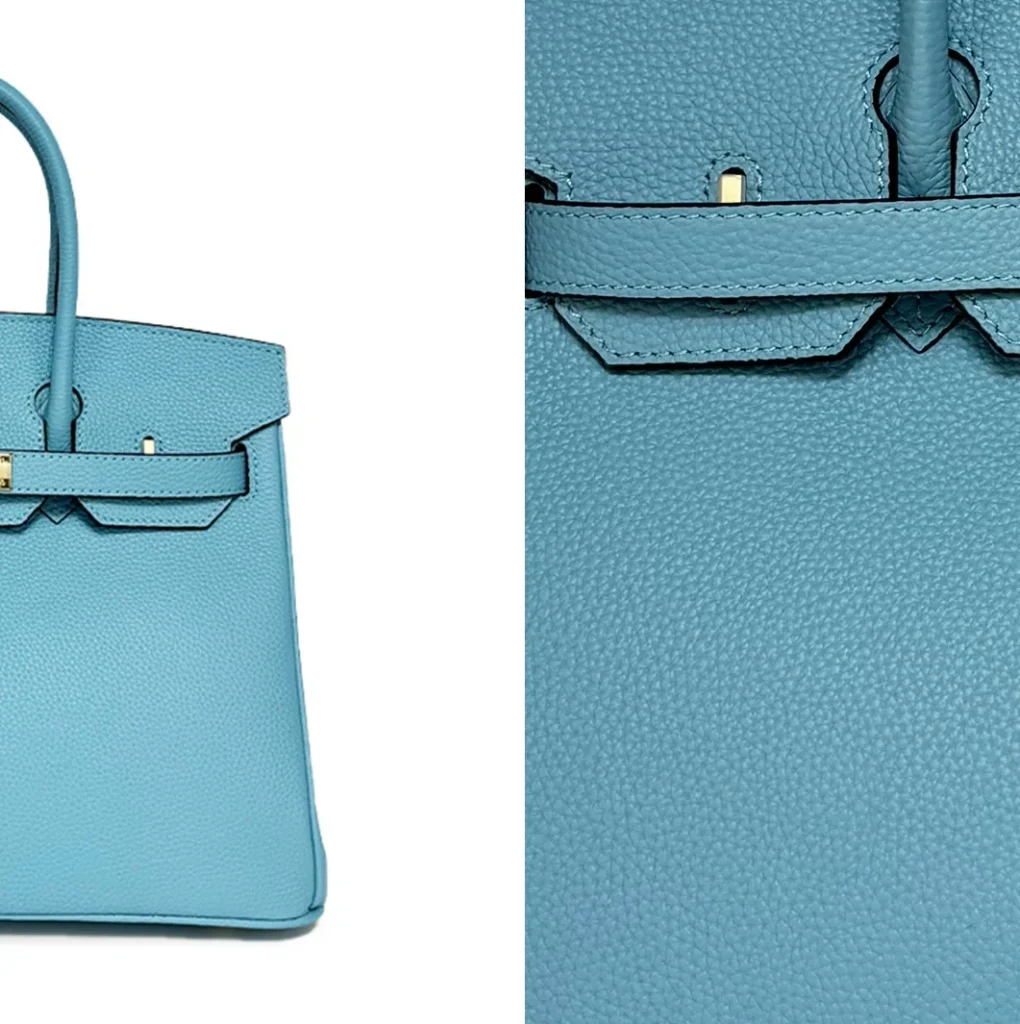 The Signature — Double-Handle Leather Bag — Sky Blue leather color and grain reference