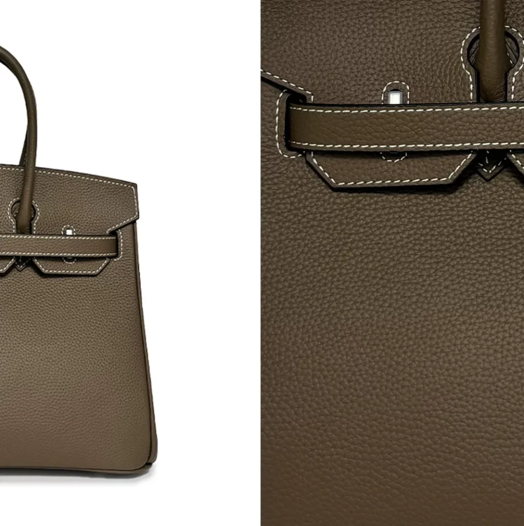The Signature — Double-Handle Leather Bag — Taupe leather color and grain reference