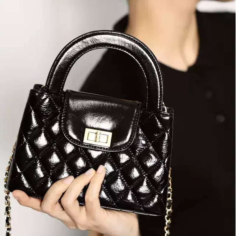 The Chain Top Handle — Quilted Waxed Leather Mini Bag