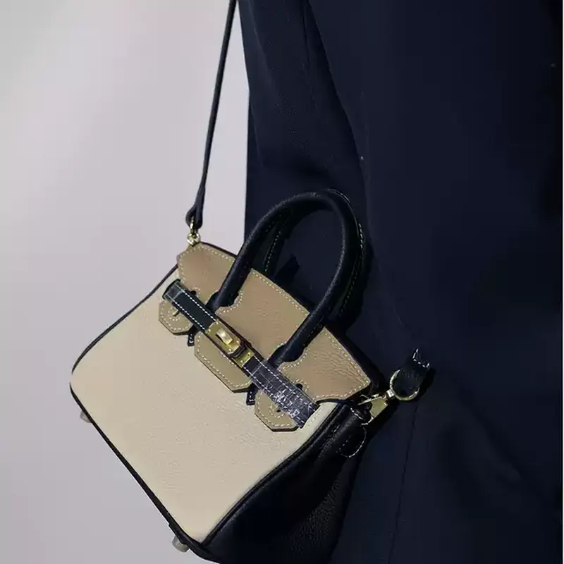The Color Block Mini — Leather Double Handle Bag 20 cm