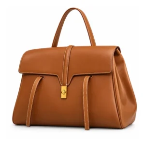 The Oversized Shopper — Leather Top Handle Tote Bag in Tan brown