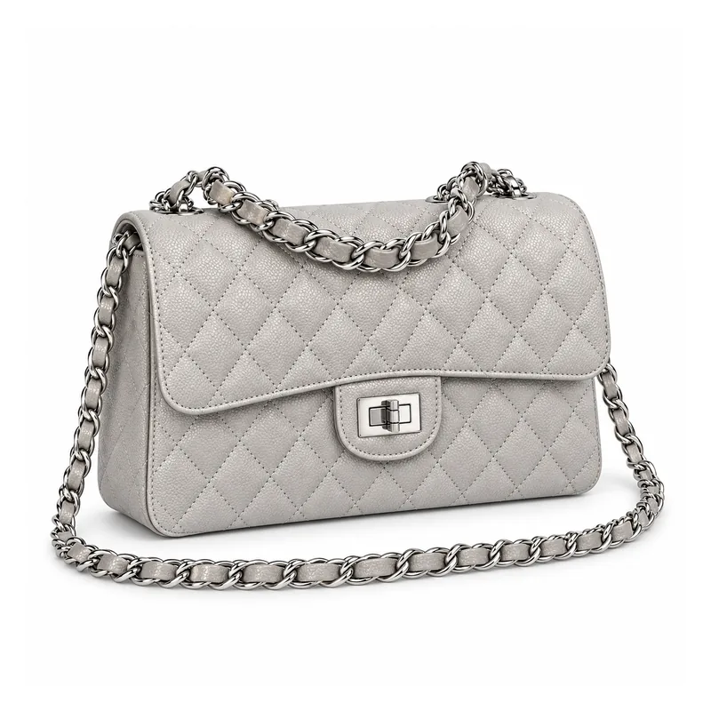 The Pearl Flap — Quilted Grained Leather Chain Shoulder Bag