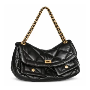 The Quilted Hobo — Lambskin Chain Shoulder Bag in Black