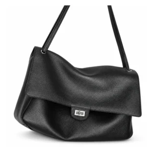 The Soft Messenger — Leather Hobo Tote Bag in Black
