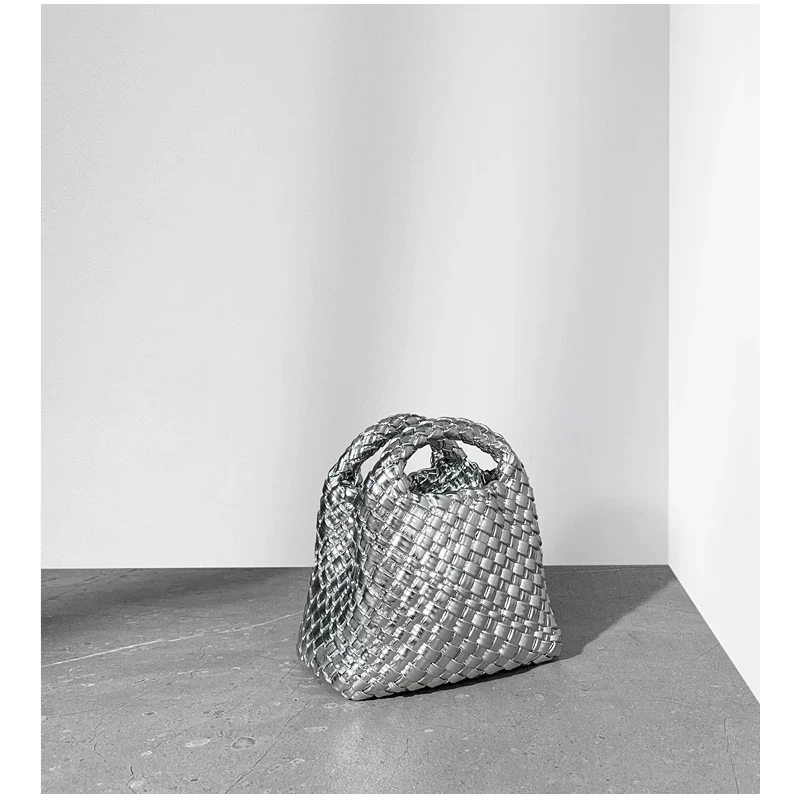 The Weave — Mini Woven Phone Bag in Silver