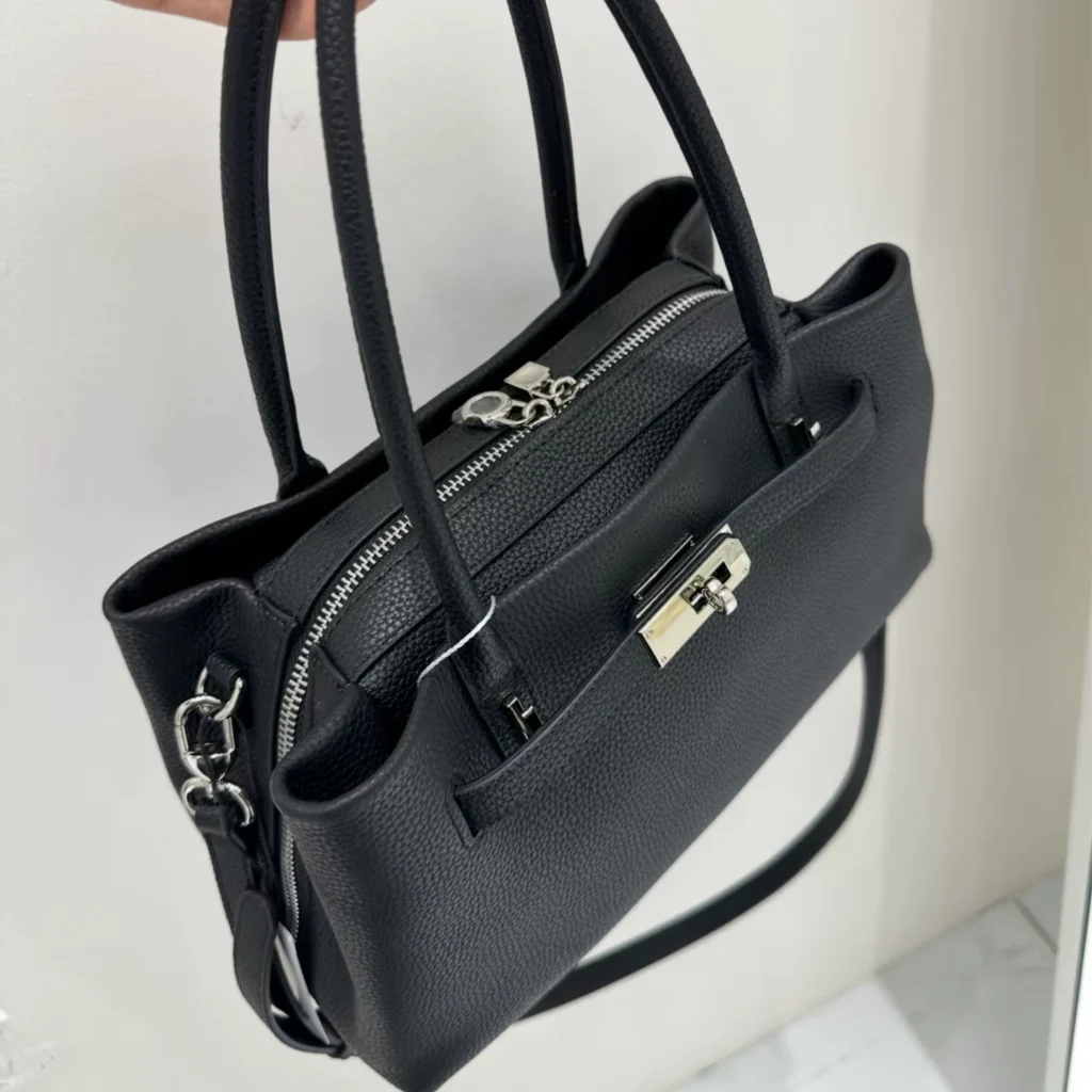 The Weekday — Leather Bowling Tote in Black — supplier color photograph