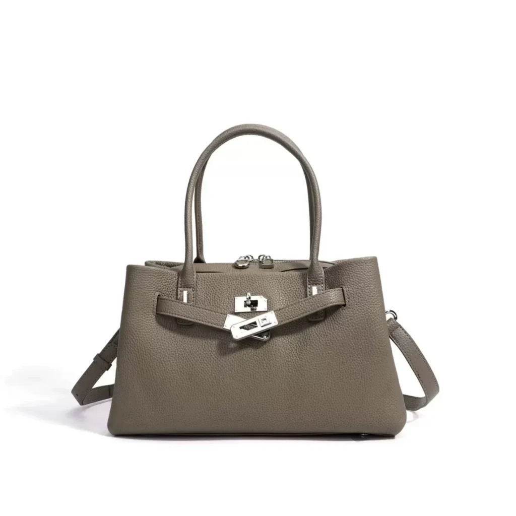 The Weekday — Leather Bowling Tote in Taupe — supplier color photograph